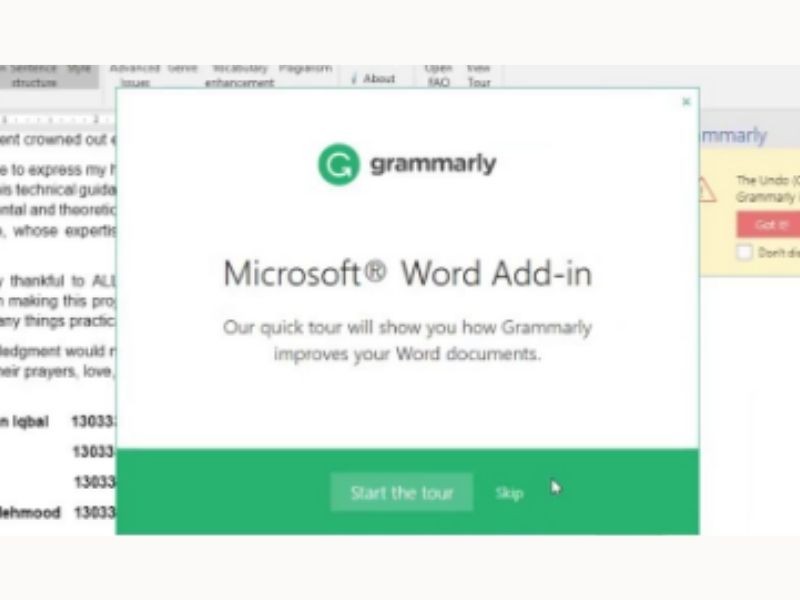 downloading Grammarly to word