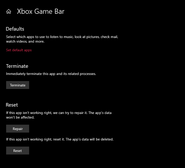 Xbox Game Bar Reset