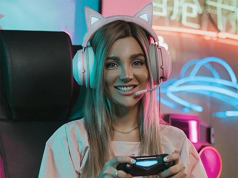 girl playing game wearing a headset