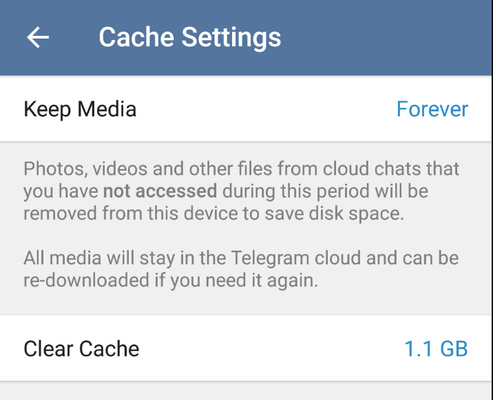 telegram cache settings