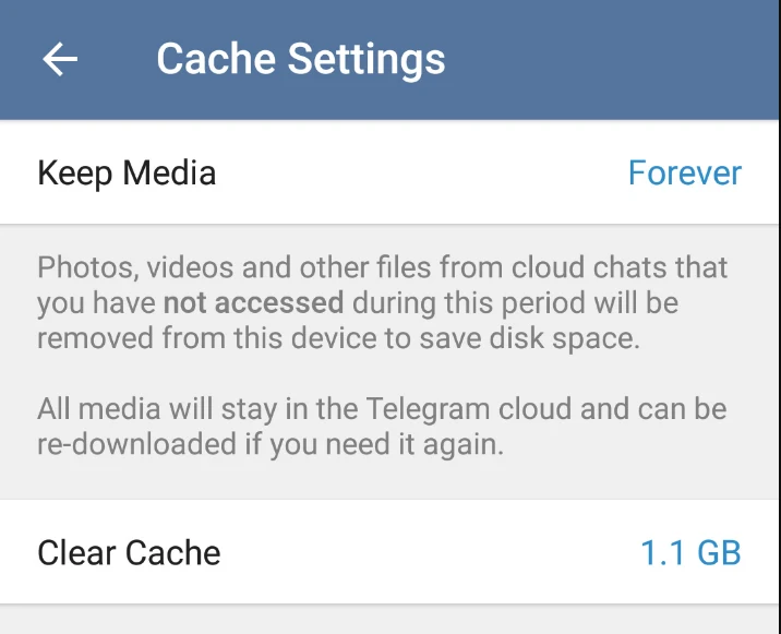 telegram cache settings