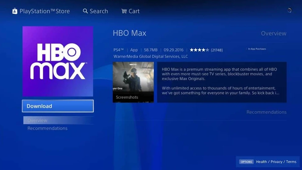 download hbo max on ps5