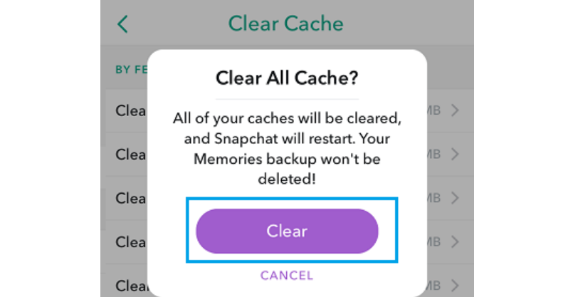 clear snapchat cache