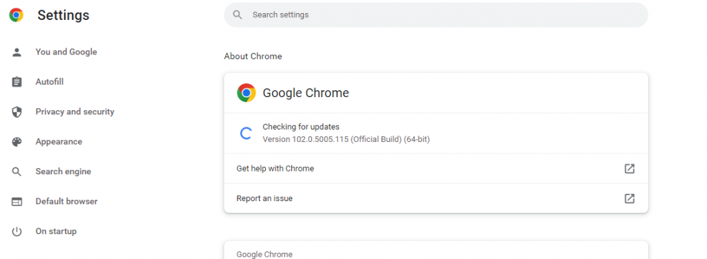 google chrome check for updates