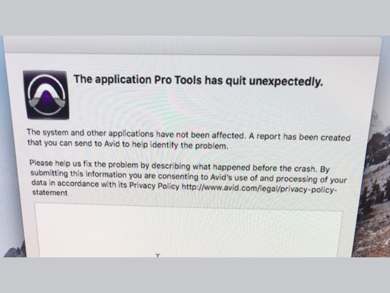 pro tools crash message