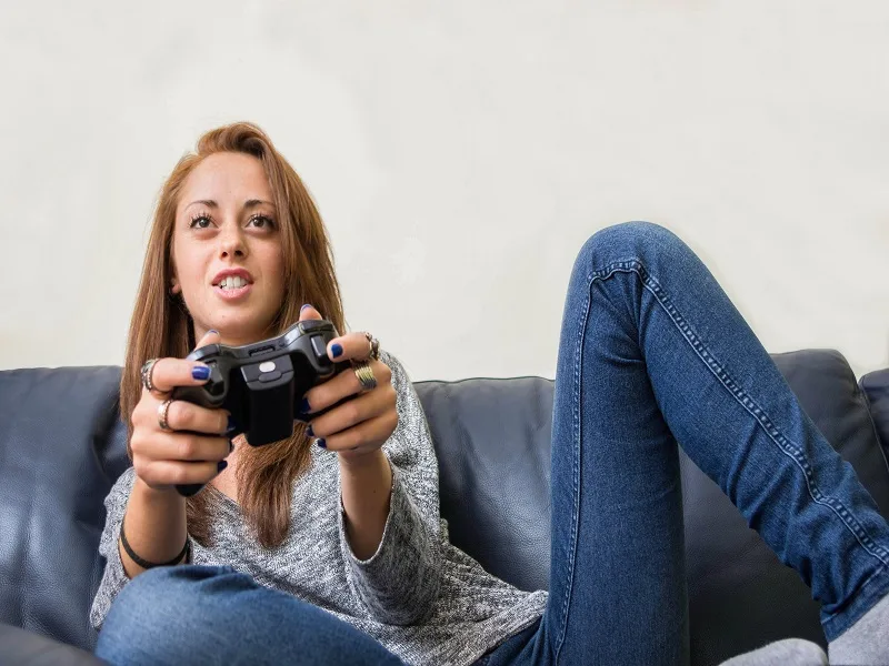 girl playing video game