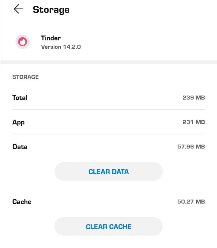 Clearing Tinder cache data