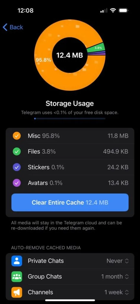 telegram clear entire cache