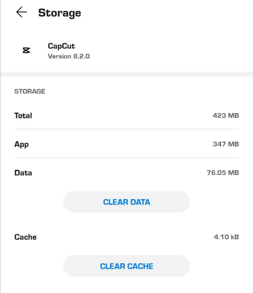 Clearing CapCut app cache data