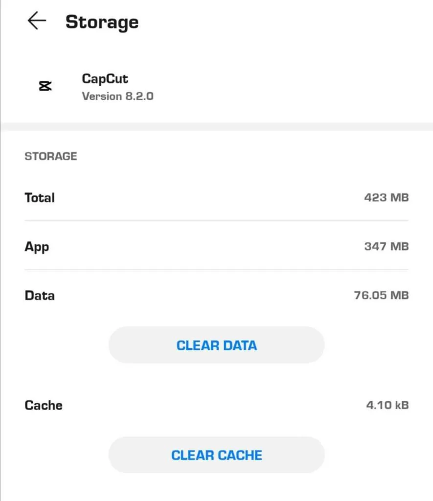 Clearing CapCut app cache data