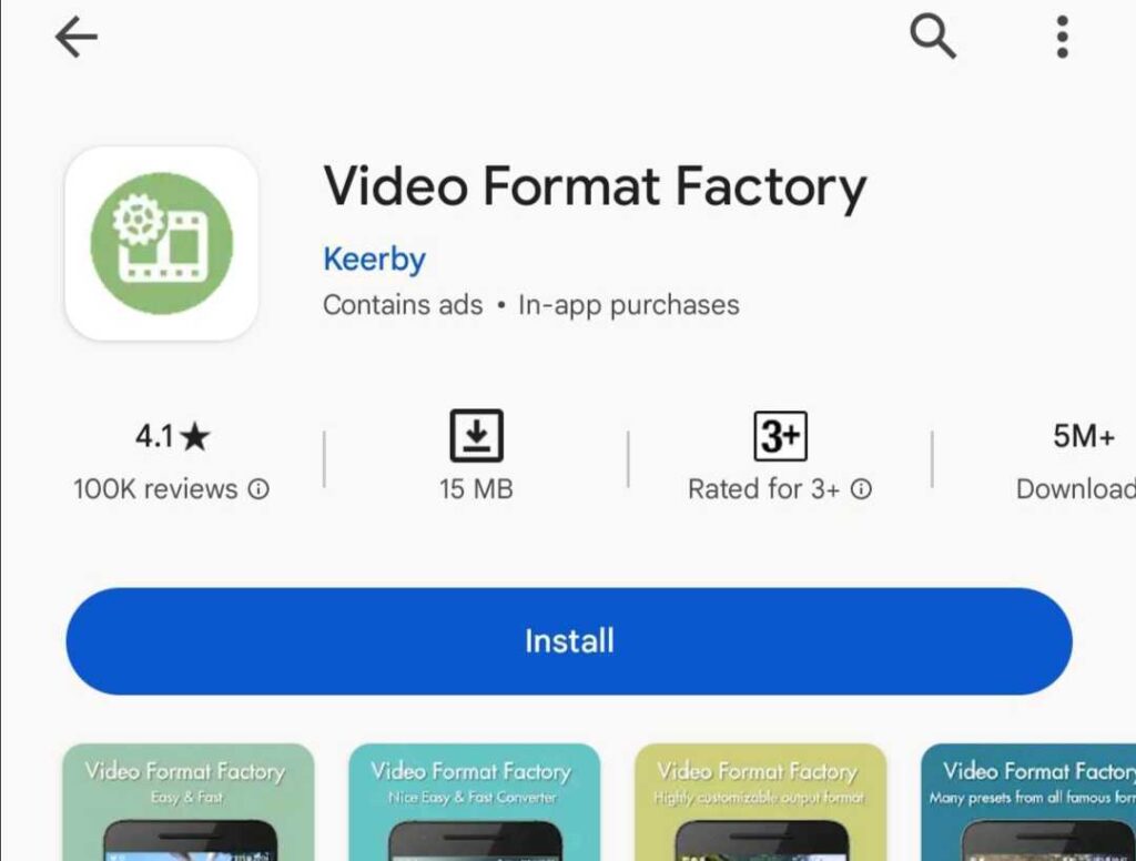 Installing Video Format Factory app